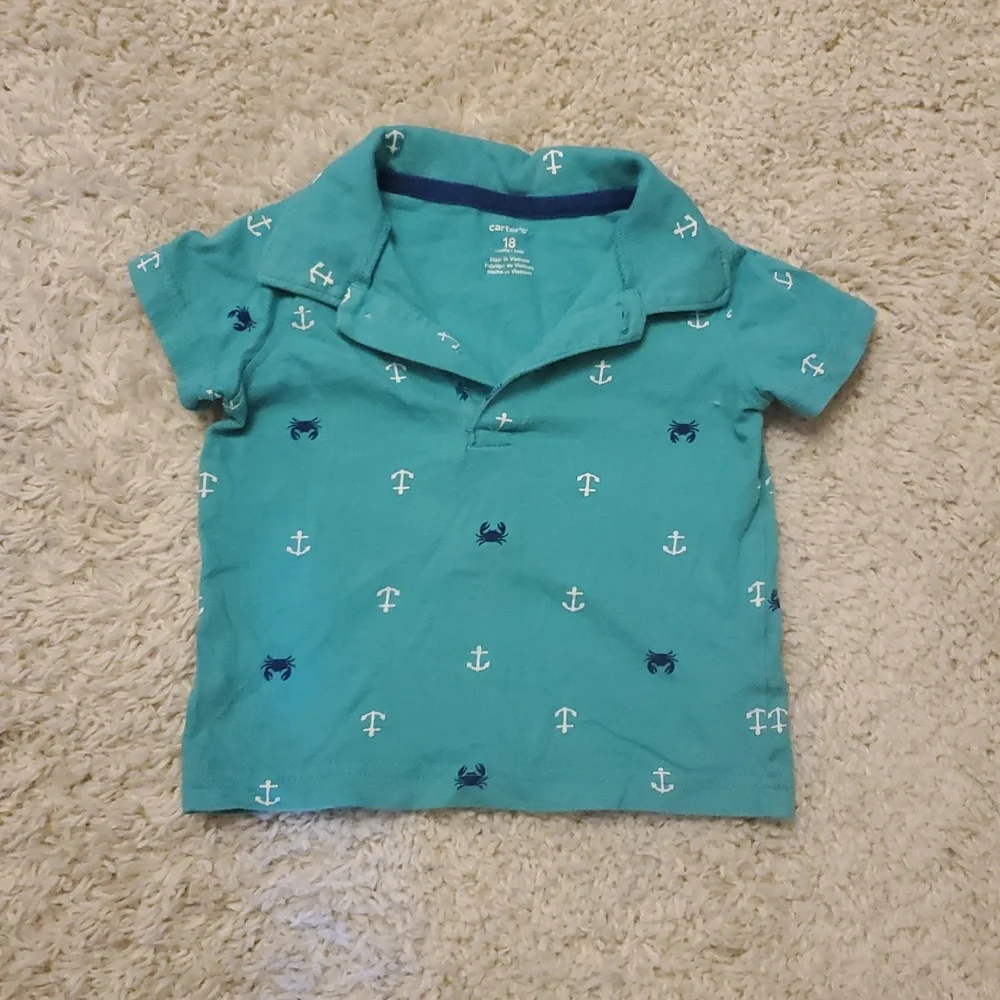 5 For $25 Carter's Polo Nautical Print Boys Size 18 Months Teal‎